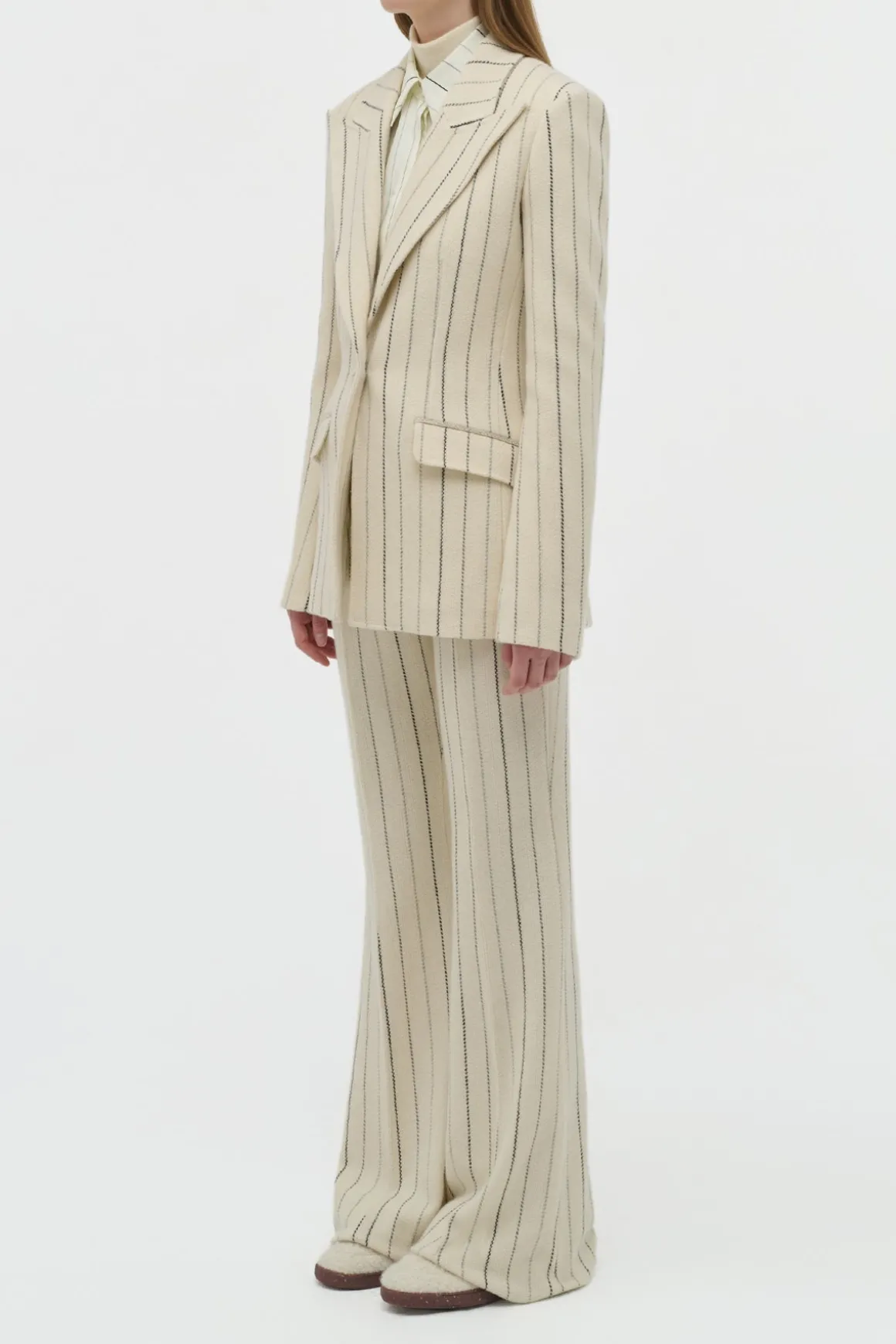 Leiva Blazer in Ivory Multi Pinstripe Wool Cashmere