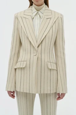 Leiva Blazer in Ivory Multi Pinstripe Wool Cashmere