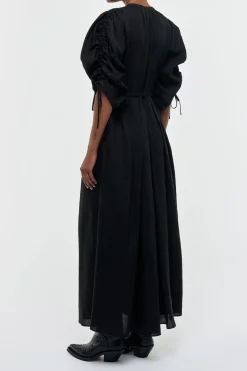 Linnea Maxi Dress in Black Aloe Linen