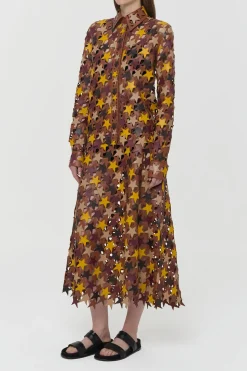 Lirael Patchwork Stars Midi Skirt in Multi Nappa Leather