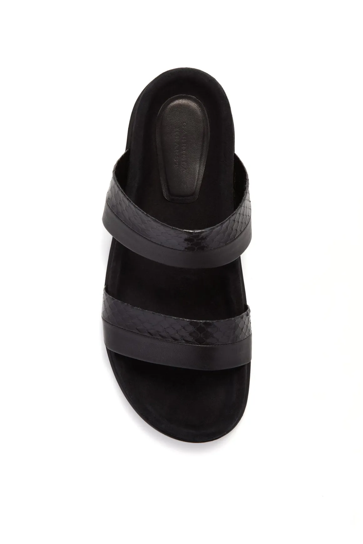 Low Striker Flat Sandal in Black Snakeskin & Nappa Leather