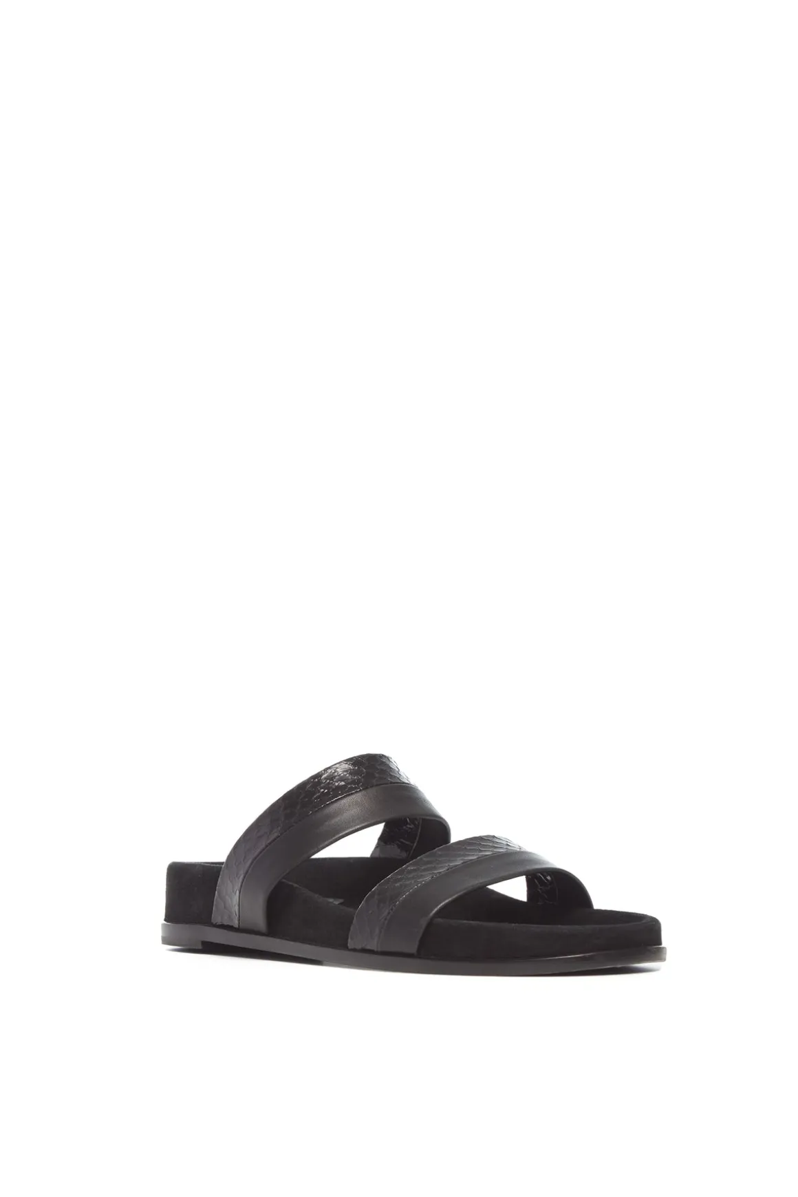 Low Striker Flat Sandal in Black Snakeskin & Nappa Leather