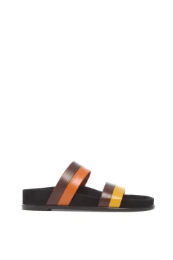 Low Striker Flat Sandal in Burnt Sienna Multi Leather