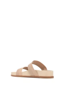 Low Striker Flat Sandal in Nude Snakeskin & Nappa Leather