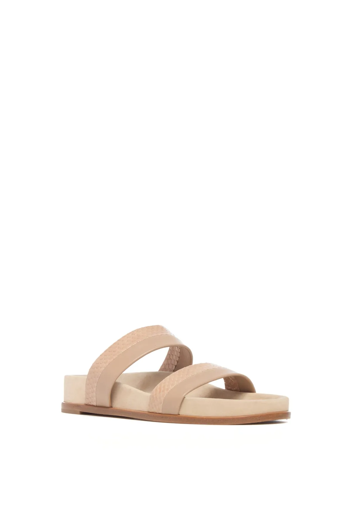 Low Striker Flat Sandal in Nude Snakeskin & Nappa Leather