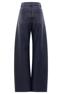 Lucian Barrel-leg Jean in Indigo Blue Recycled Cotton Linen Denim & Textured Leather
