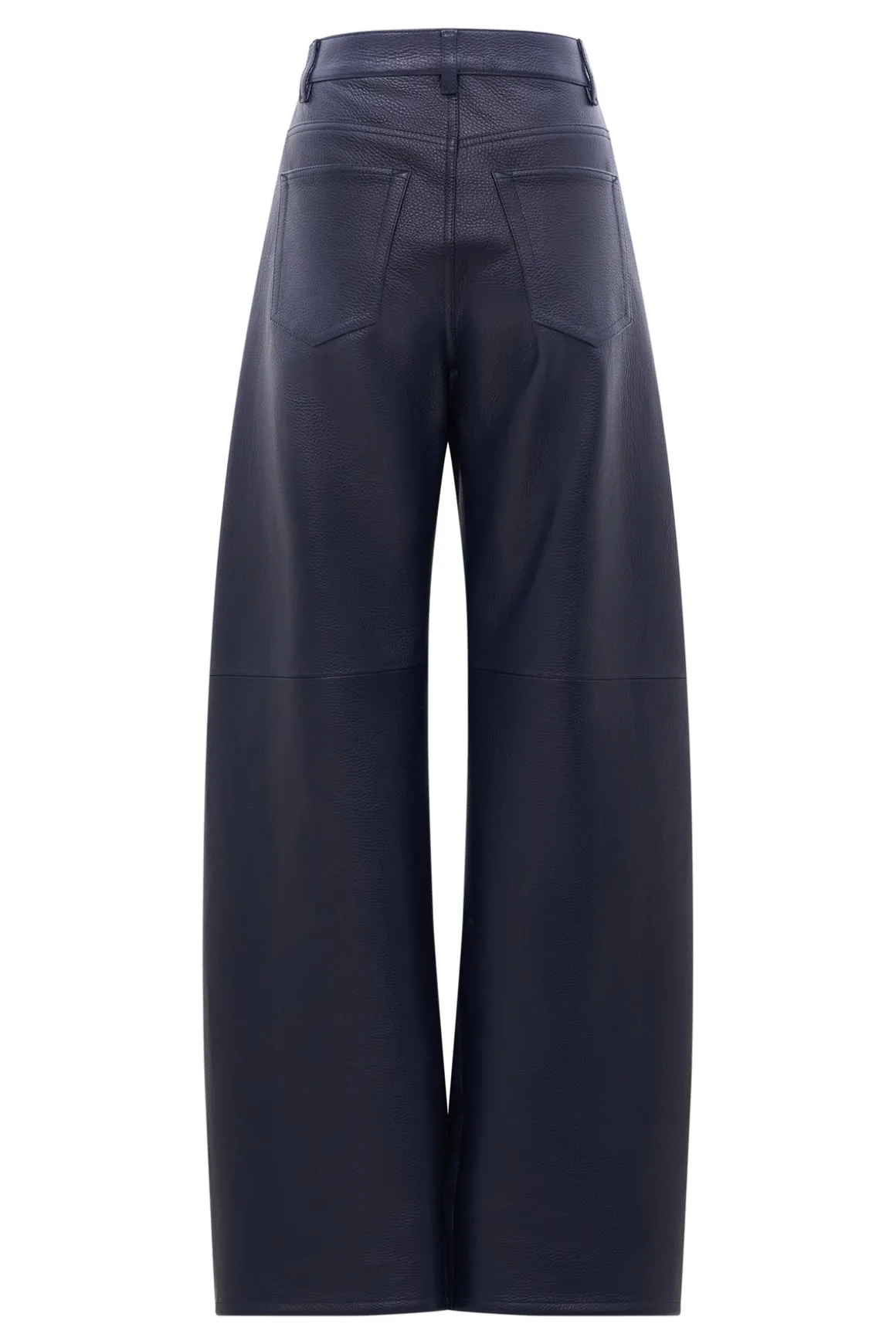 Lucian Barrel-leg Jean in Indigo Blue Recycled Cotton Linen Denim & Textured Leather