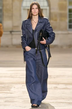 Lucian Barrel-leg Jean in Indigo Blue Recycled Cotton Linen Denim & Textured Leather
