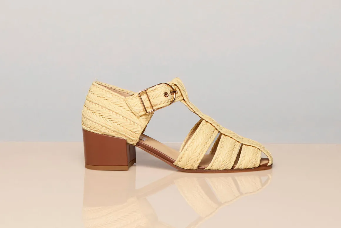 Lyle Block Heel Pump Sandal in Natural Raffia