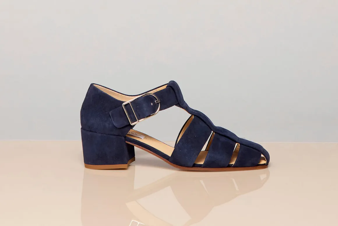 Lyle Block Heel Pump Sandal in Electric Navy Suede
