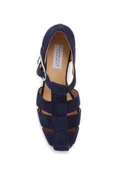 Lyle Block Heel Pump Sandal in Electric Navy Suede