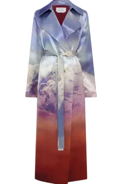 Lyra Trench Coat in Mountain Printed Satin Silk Twill
