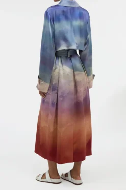 Lyra Trench Coat in Mountain Printed Satin Silk Twill