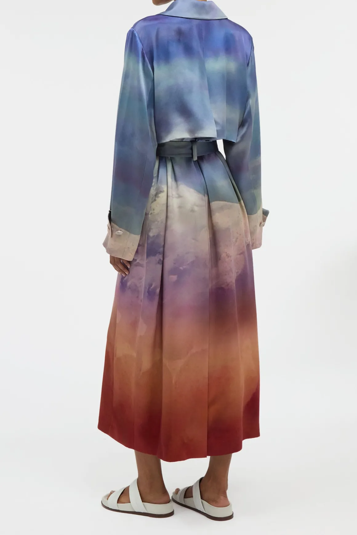 Lyra Trench Coat in Mountain Printed Satin Silk Twill