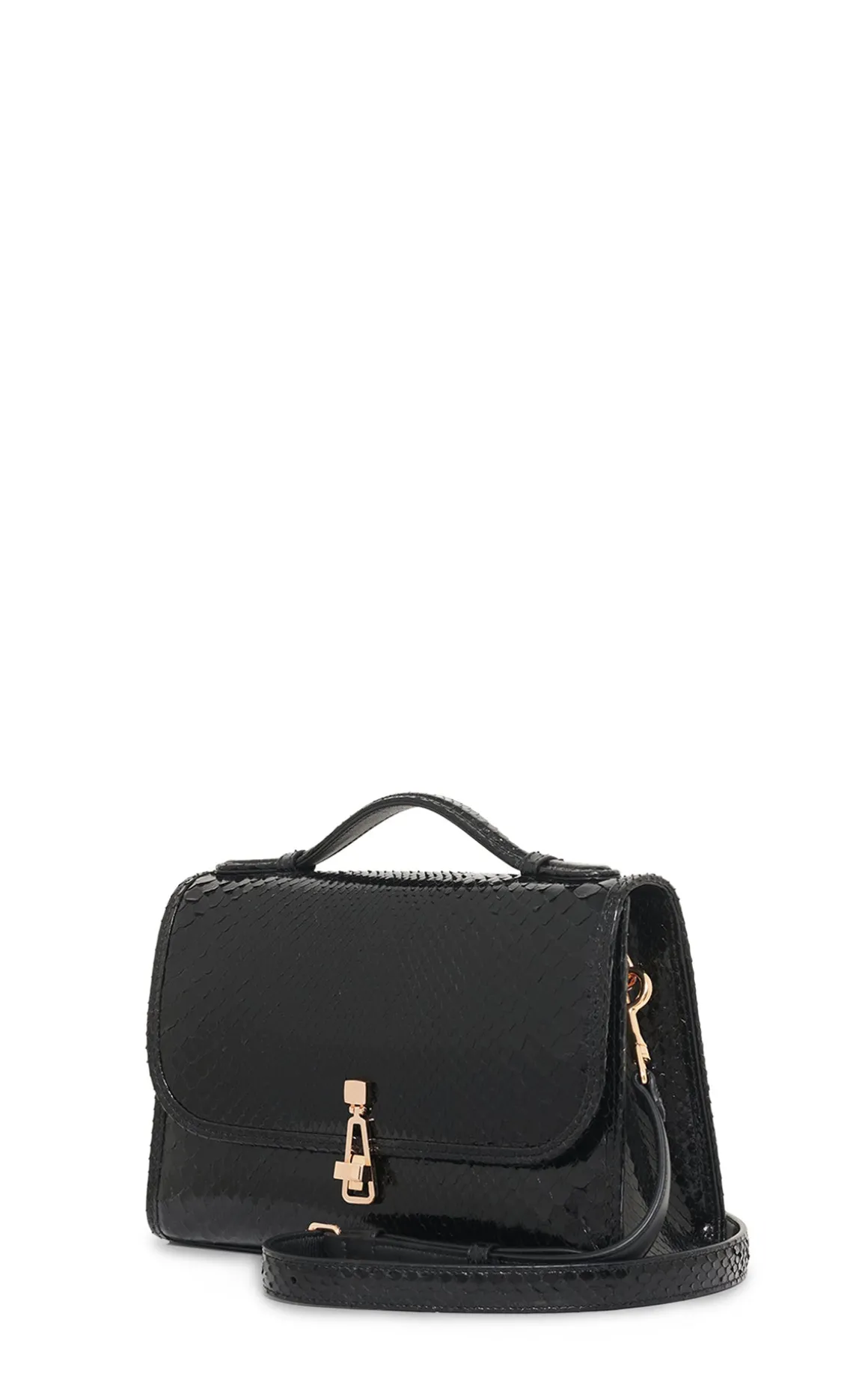 Medium Leonora Flap Bag in Black Snakeskin