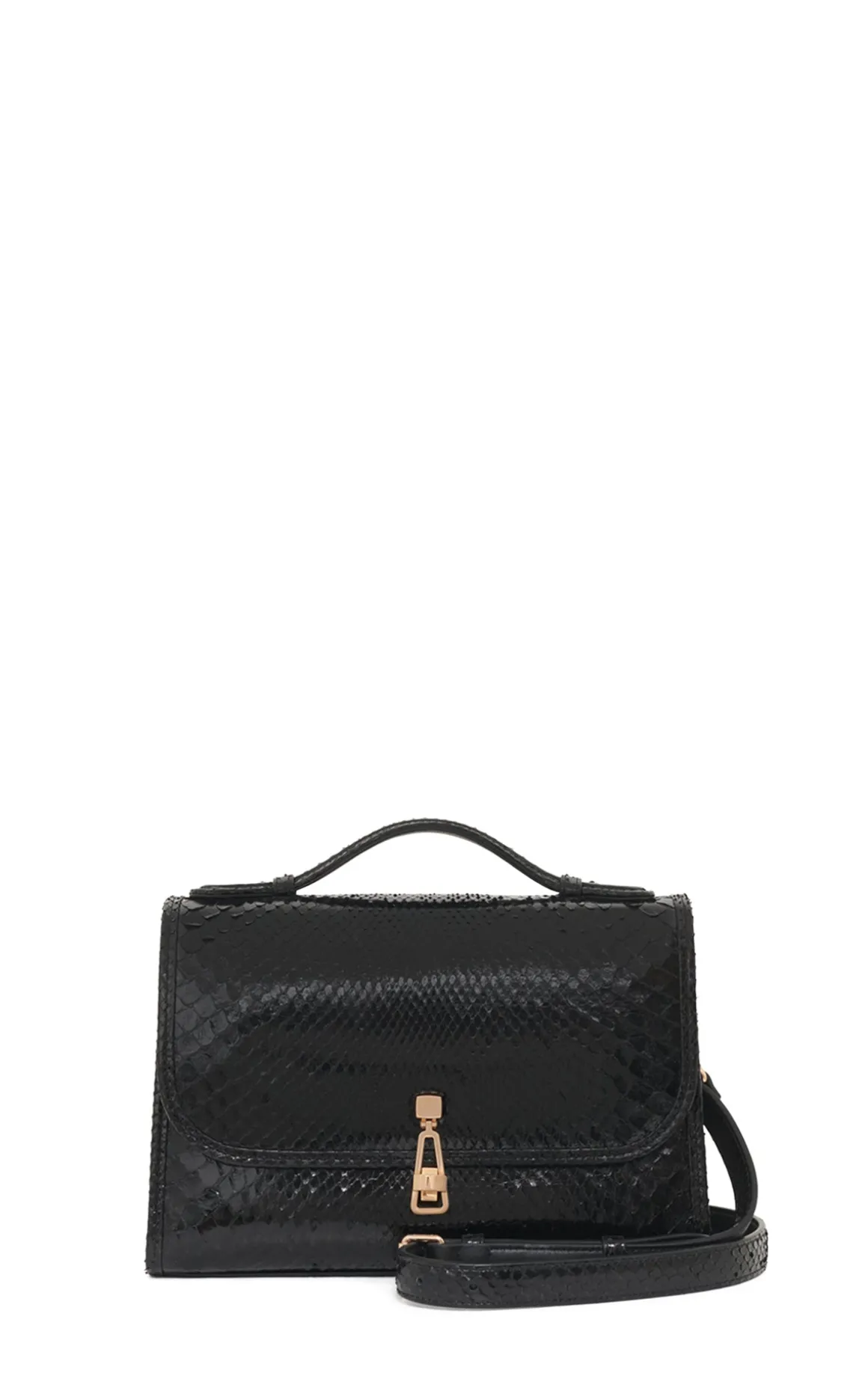 Medium Leonora Flap Bag in Black Snakeskin
