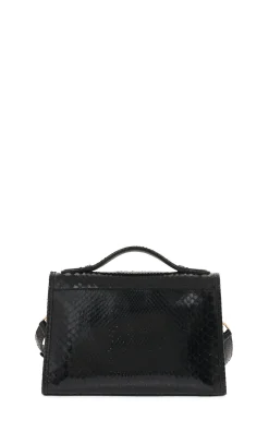 Medium Leonora Flap Bag in Black Snakeskin