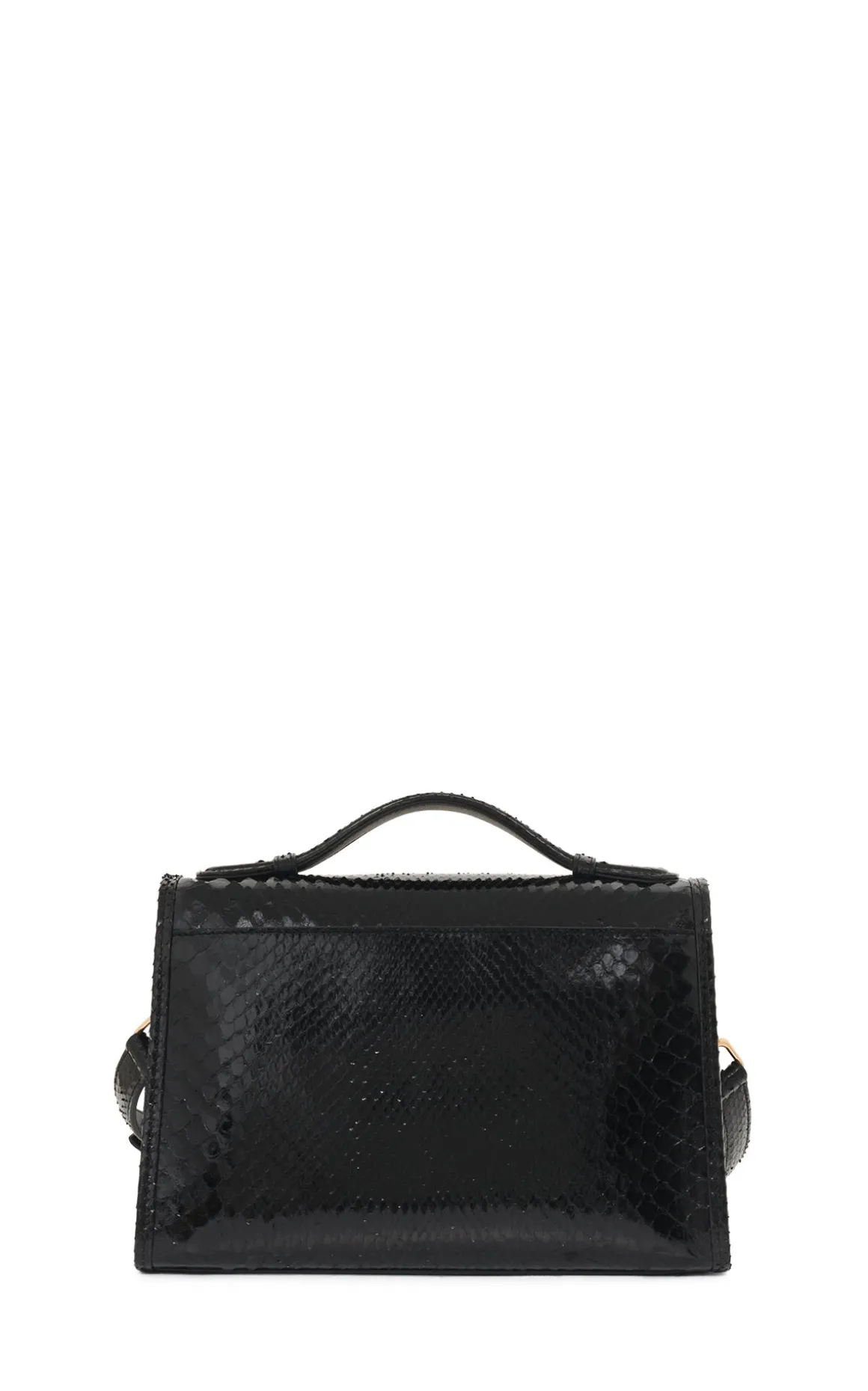 Medium Leonora Flap Bag in Black Snakeskin