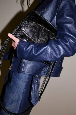 Medium Leonora Flap Bag in Black Snakeskin