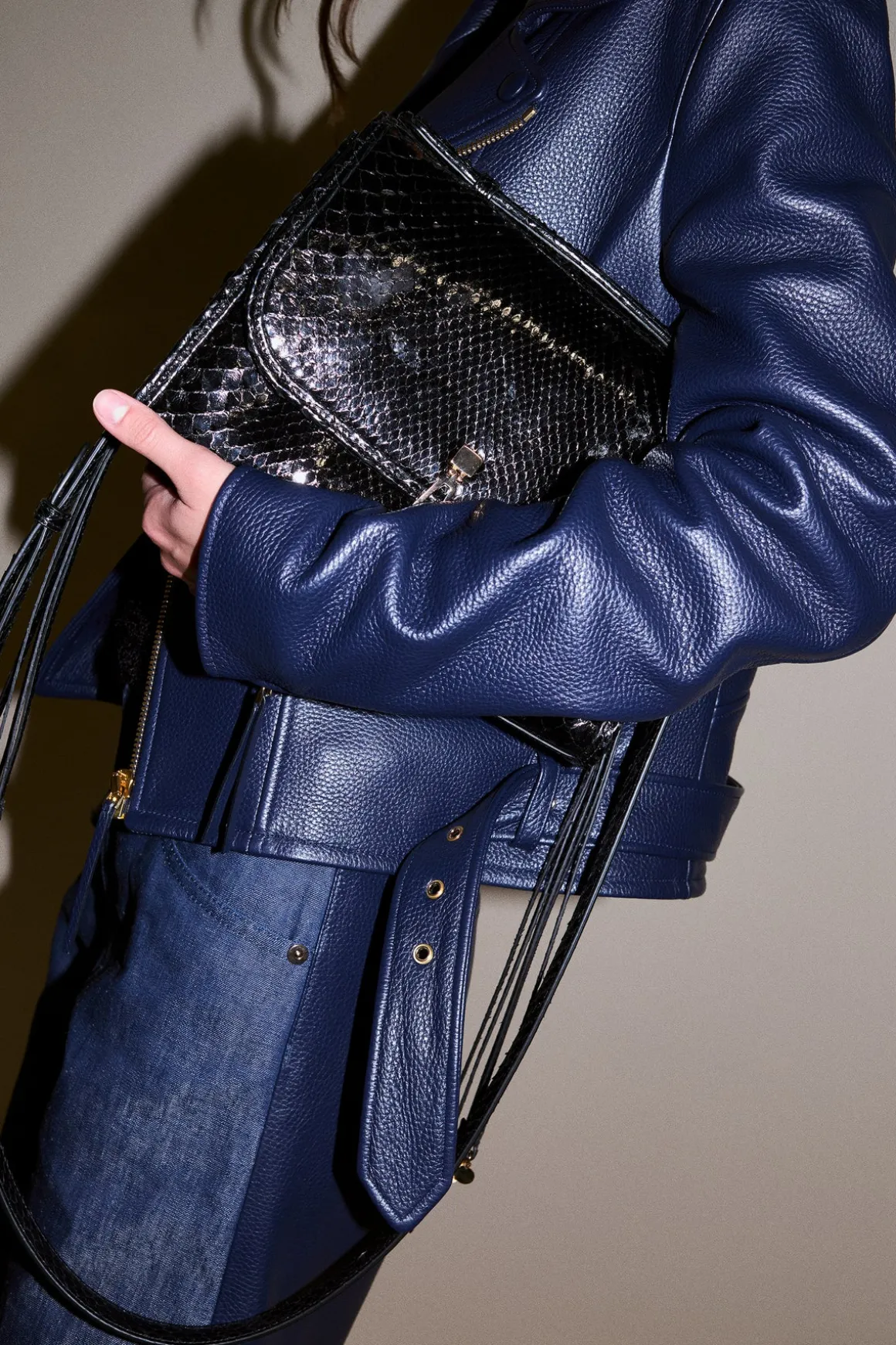 Medium Leonora Flap Bag in Black Snakeskin