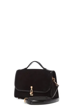 Medium Leonora Flap Bag in Black Suede