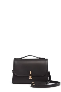 Medium Leonora Flap Bag in Black Leather