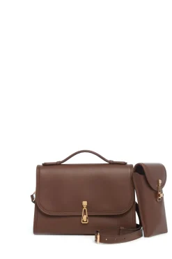 Medium Leonora Flap Bag in Chocolate Leather