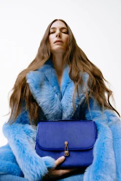 Medium Leonora Flap Bag in Cobalt Suede
