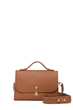 Medium Leonora Flap Bag in Cognac Leather with Braided Strap