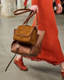 Medium Leonora Flap Bag in Cognac Suede