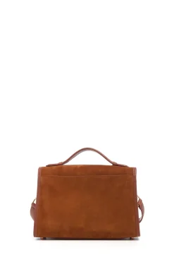 Medium Leonora Flap Bag in Cognac Suede