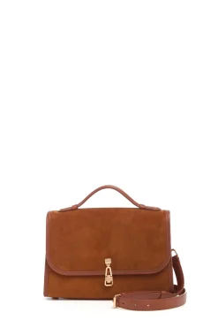 Medium Leonora Flap Bag in Cognac Suede