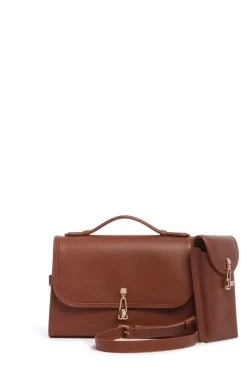 Medium Leonora Flap Bag in Cognac Leather