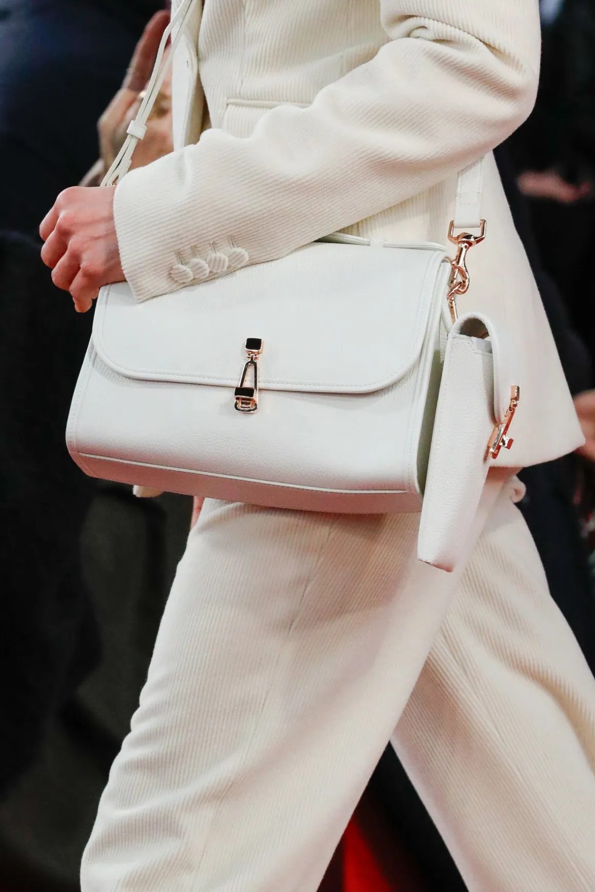 Medium Leonora Flap Bag in Ivory Textured Leather