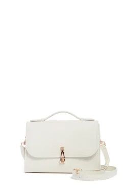 Medium Leonora Flap Bag in Ivory Textured Leather
