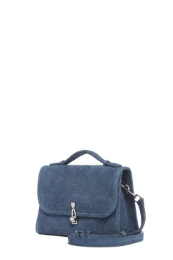 Medium Leonora Flap Bag in Light Blue Suede Denim