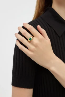 Medium Ring in 18K Yellow Gold & Malachite Stone