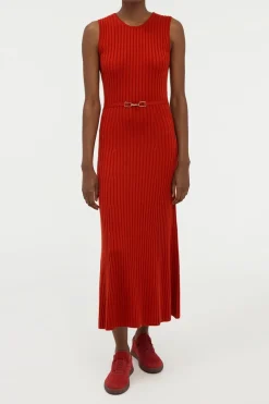 Meier Knit Midi Dress in Antelope Orange Merino Wool Cashmere