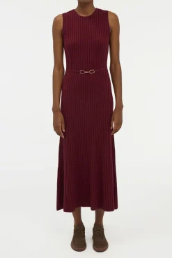 Meier Knit Midi Dress in Bordeaux Merino Wool Cashmere