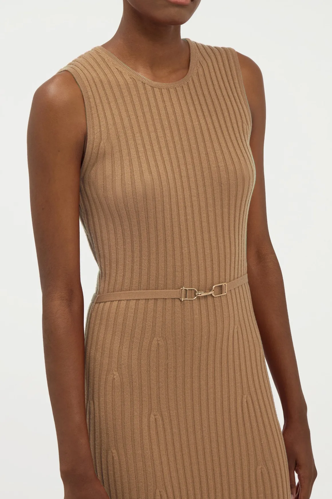 Meier Knit Midi Dress in Camel Merino Wool Cashmere