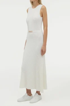 Meier Knit Midi Dress in Ivory Merino Wool Cashmere