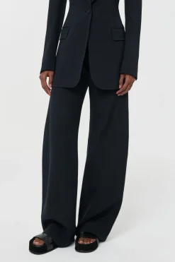 Merat Barrel-leg Pant in Black Silk Wool Cady