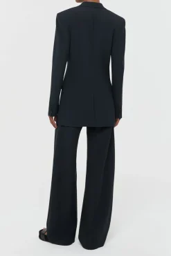 Merat Barrel-leg Pant in Black Silk Wool Cady