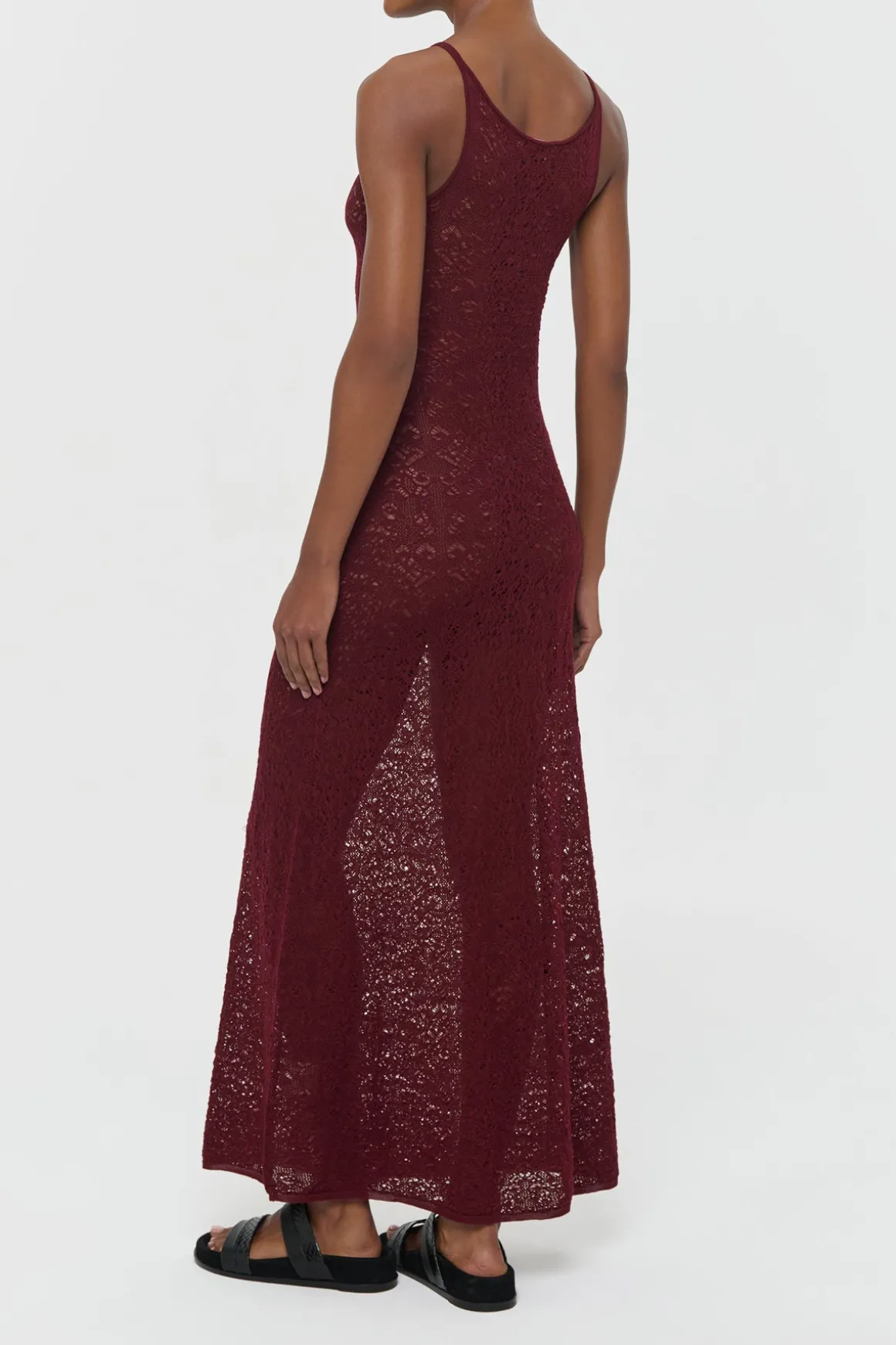 Meridian Lace Knit Maxi Dress in Bordeaux Merino Wool with Lining