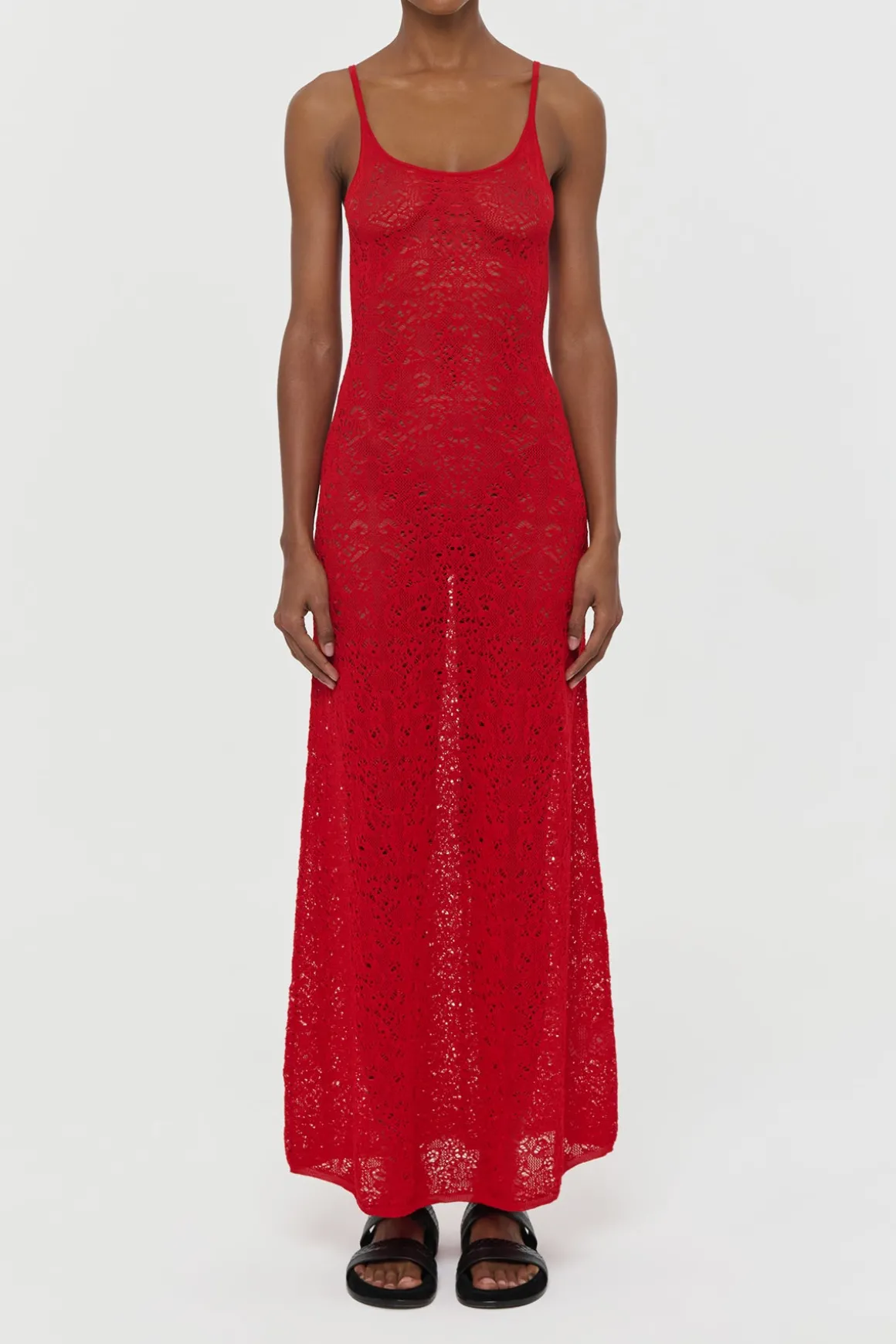 Meridian Lace Knit Maxi Dress in Tonic Orange Merino Wool with Lining