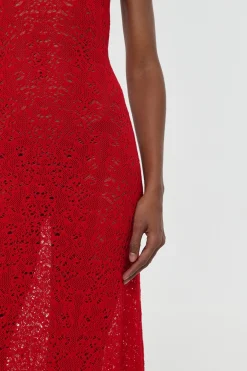 Meridian Lace Knit Maxi Dress in Tonic Orange Merino Wool with Lining