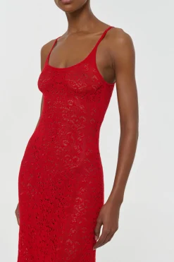 Meridian Lace Knit Maxi Dress in Tonic Orange Merino Wool with Lining