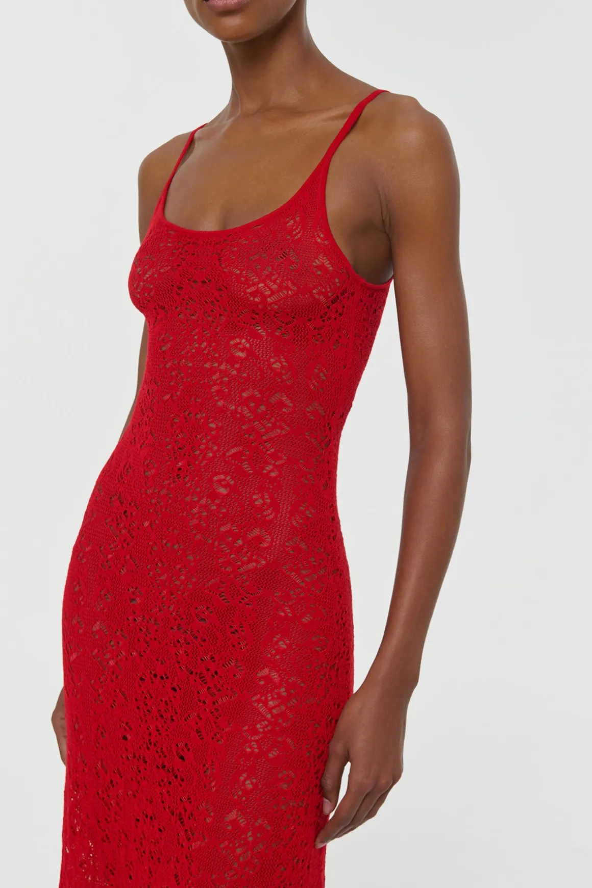 Meridian Lace Knit Maxi Dress in Tonic Orange Merino Wool with Lining
