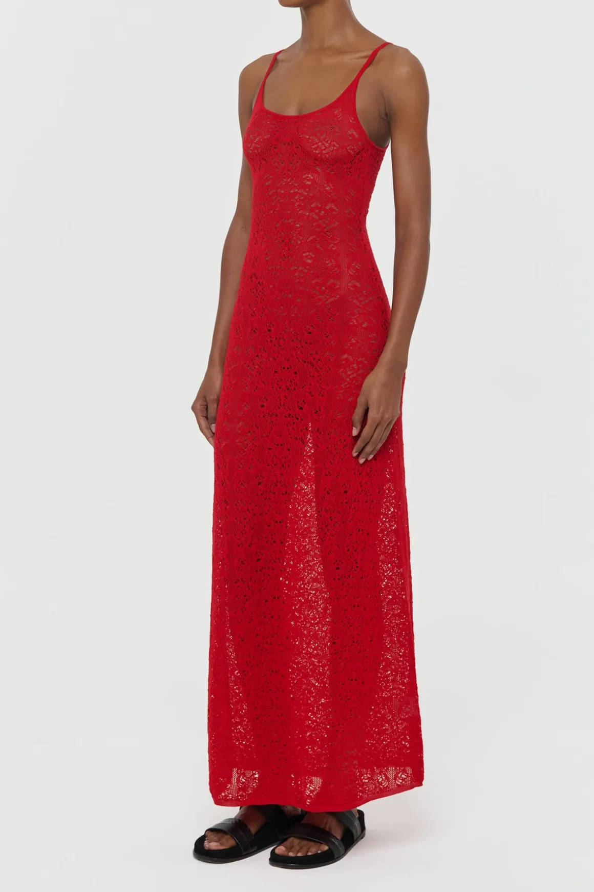 Meridian Lace Knit Maxi Dress in Tonic Orange Merino Wool with Lining