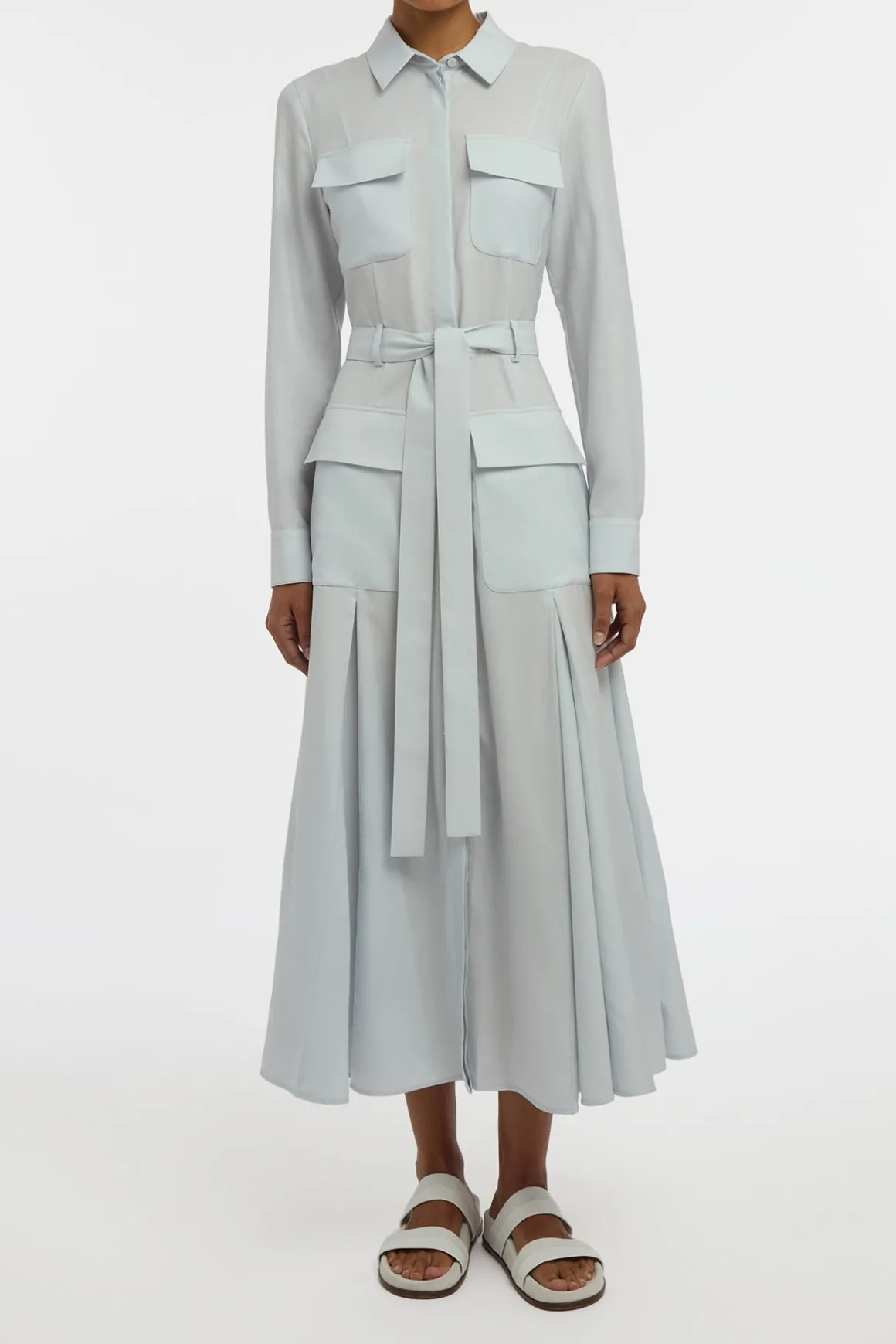 Meyer Shirtdress in Powder Blue Wool Cashmere Flannel